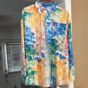 💕💕Multicolor Button-Up Shirt/unisex/Thin material
